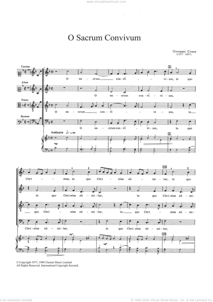 O Sacrum Convivium sheet music for choir by Giovanni Croce, classical score, intermediate skill level