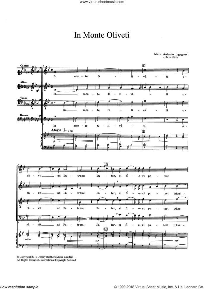 In Monte Oliveti sheet music for choir by Marc Antonio Ingegneri, classical score, intermediate skill level