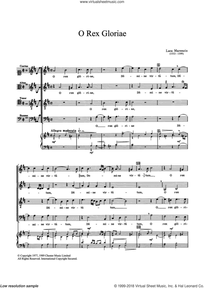 O Rex Gloriae sheet music for choir by Luca Marenzio, classical score, intermediate skill level