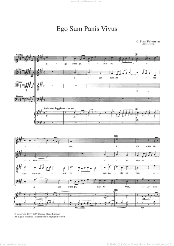 Ego Sum Panis Vivus sheet music for choir by Giovanni Palestrina, classical score, intermediate skill level