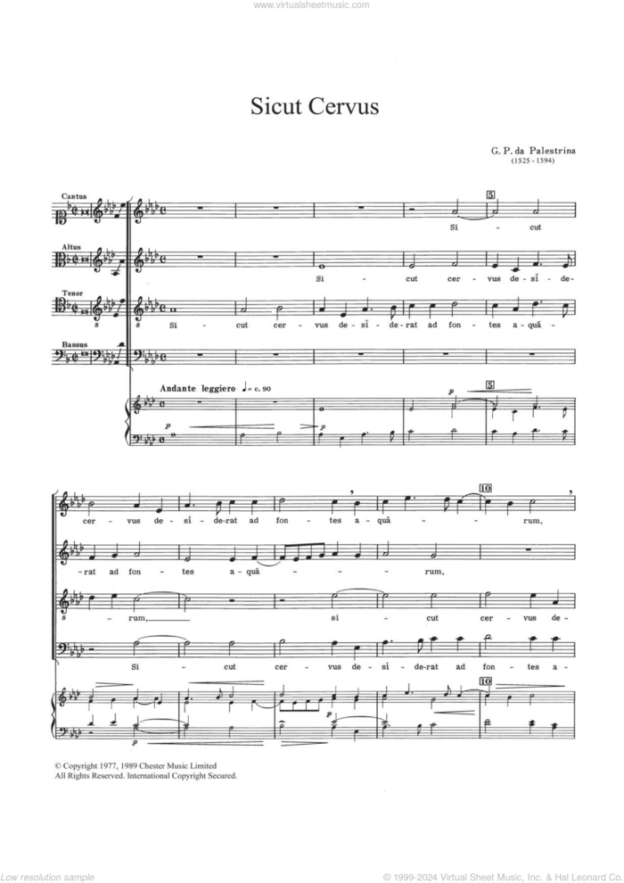 Sicut Cervus sheet music for choir by Giovanni Palestrina, classical score, intermediate skill level