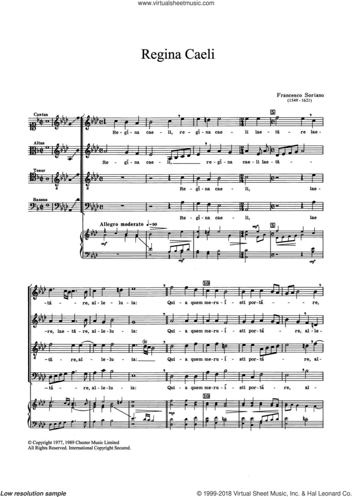 Regina Caeli sheet music for choir by Francesco Soriano, classical score, intermediate skill level