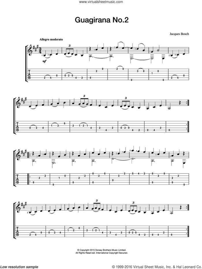 Guagirana No. 2 sheet music for guitar solo (chords) by Jacques Bosch, classical score, easy guitar (chords)