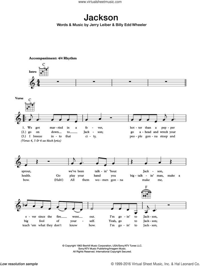 Jackson sheet music for voice and other instruments (fake book) by Johnny Cash & June Carter, intermediate skill level