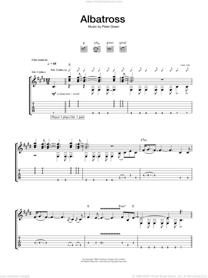 Albatross sheet music for guitar (tablature) by Fleetwood Mac, intermediate skill level