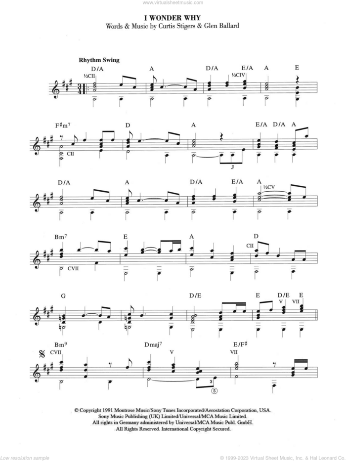 I Wonder Why sheet music for guitar solo (chords) by Curtis Stigers and Glen Ballard, easy guitar (chords)