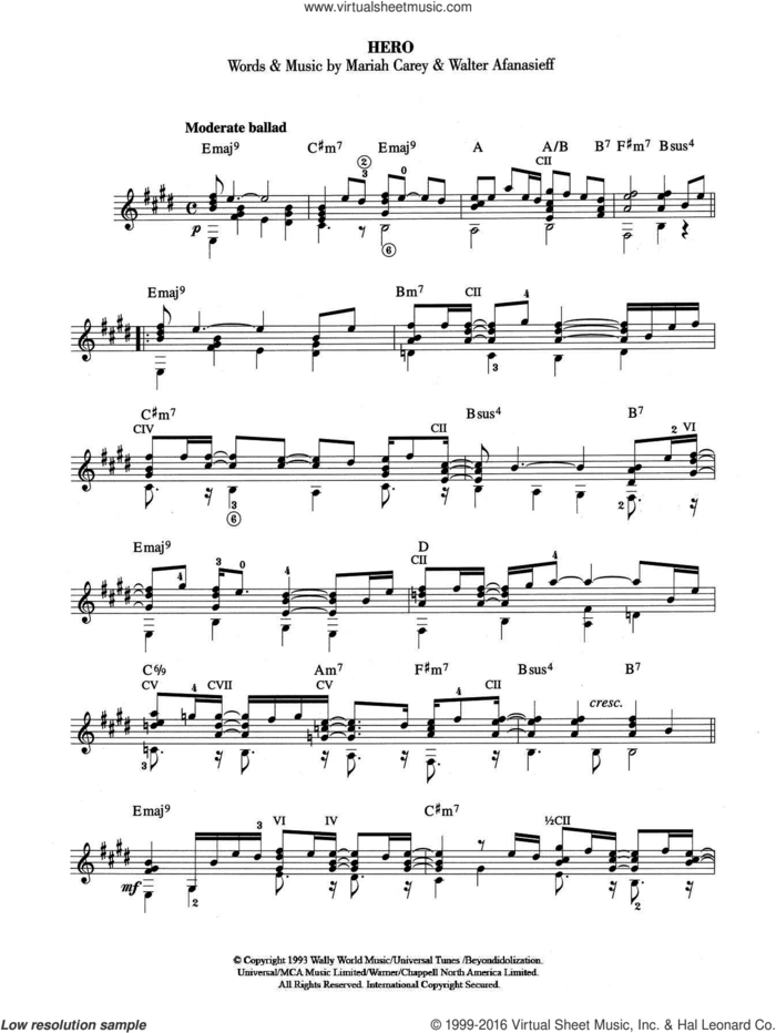 Hero sheet music for guitar solo (chords) by Mariah Carey and Walter Afanasieff, easy guitar (chords)