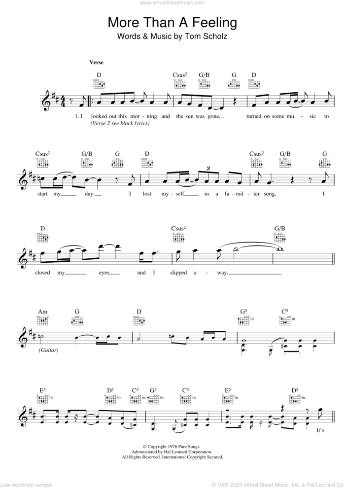 More Than A Feeling sheet music for voice and other instruments (fake book) by Boston and Tom Scholz, intermediate skill level
