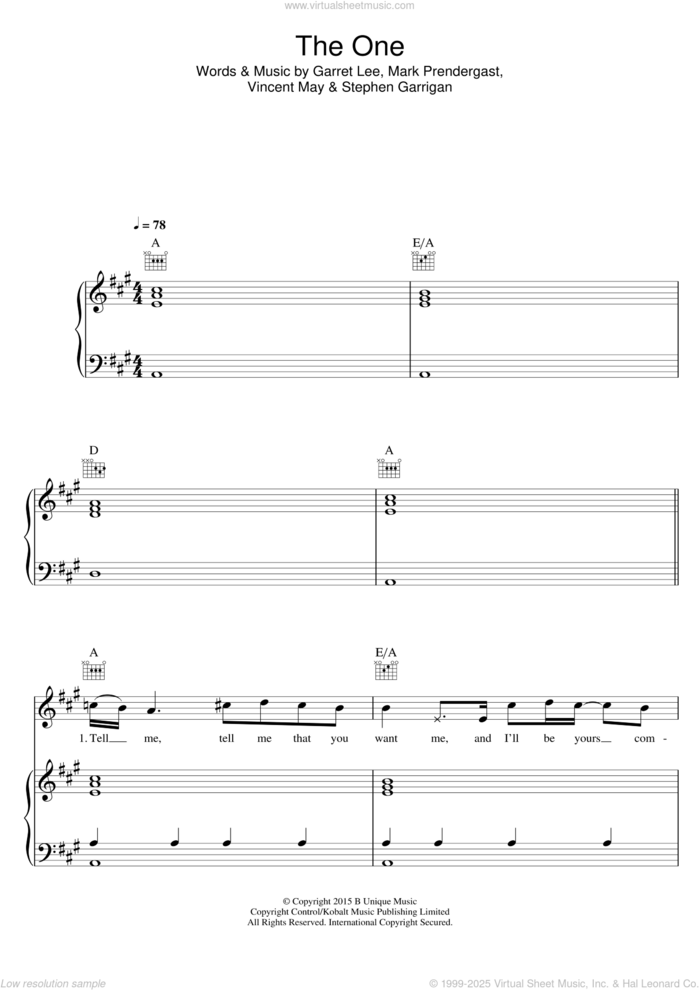 The One sheet music for voice, piano or guitar by Kodaline, Garret Lee, Mark Prendergast, Stephen Garrigan and Vincent May, intermediate skill level