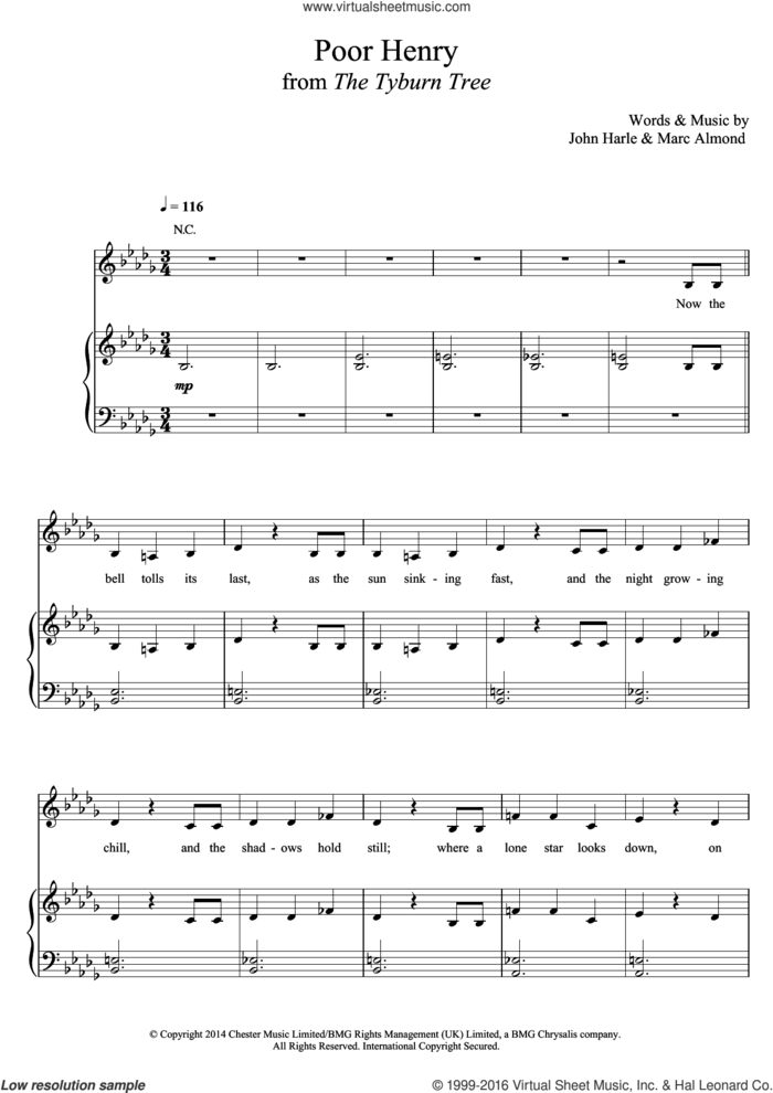 Poor Henry sheet music for voice, piano or guitar by John Harle & Marc Almond, John Harle and Marc Almond, classical score, intermediate skill level