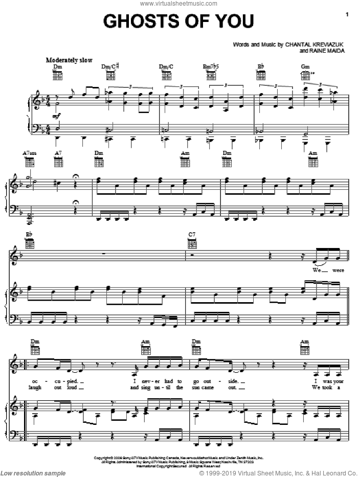 Ghosts Of You sheet music for voice, piano or guitar by Chantal Kreviazuk and Raine Maida, intermediate skill level