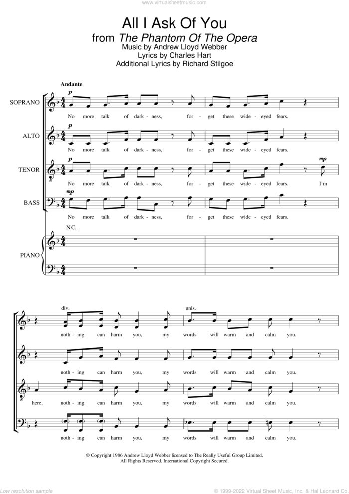 All I Ask Of You (from The Phantom Of The Opera) (arr. Barrie Carson Turner) sheet music for choir (SATB: soprano, alto, tenor, bass) by Andrew Lloyd Webber, Barrie Carson Turner, Charles Hart and Richard Stilgoe, wedding score, intermediate skill level