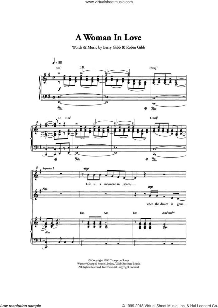 A Woman In Love (Arr. Berty Rice) sheet music for choir by Barbra Streisand, Barry Gibb and Robin Gibb, intermediate skill level