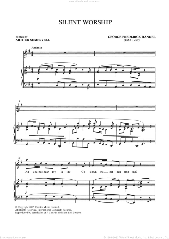 Silent Worship (from Tolmeo HWV25) sheet music for voice and piano by George Frideric Handel, classical score, intermediate skill level