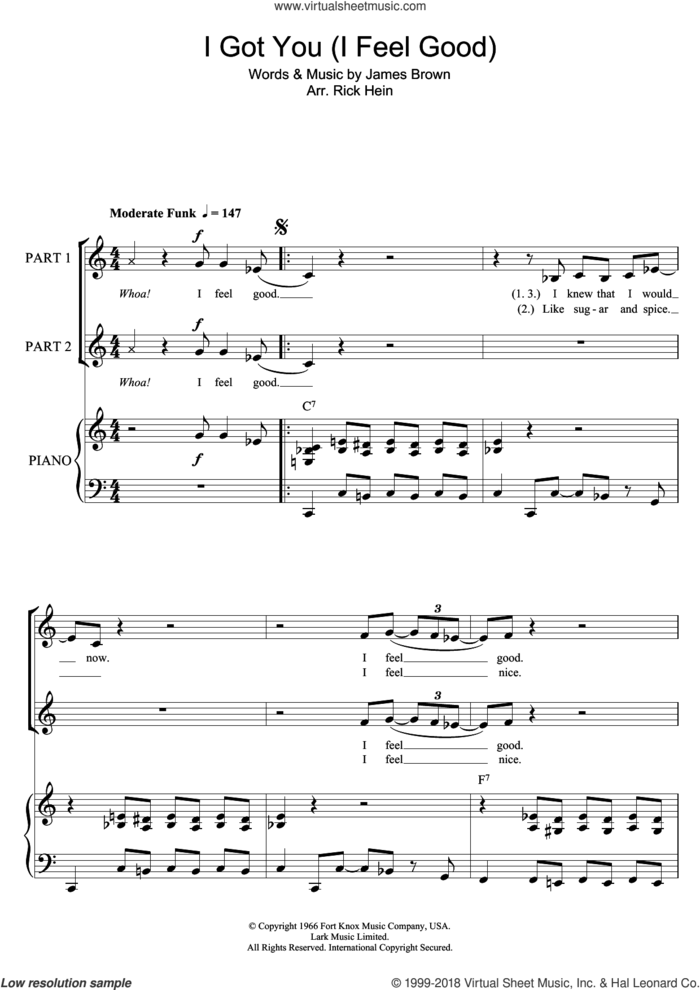 I Got You (I Feel Good) (arr. Rick Hein) sheet music for choir (2-Part) by James Brown and Rick Hein, intermediate duet