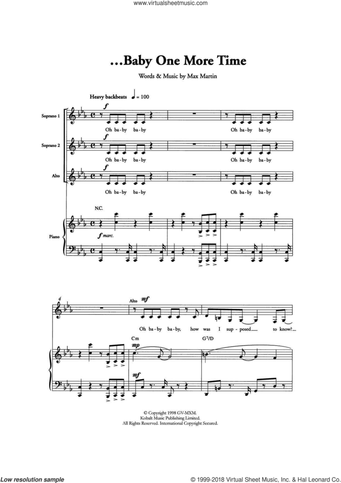 ...Baby One More Time (Arr. Berty Rice) sheet music for choir by Britney Spears and Max Martin, intermediate skill level