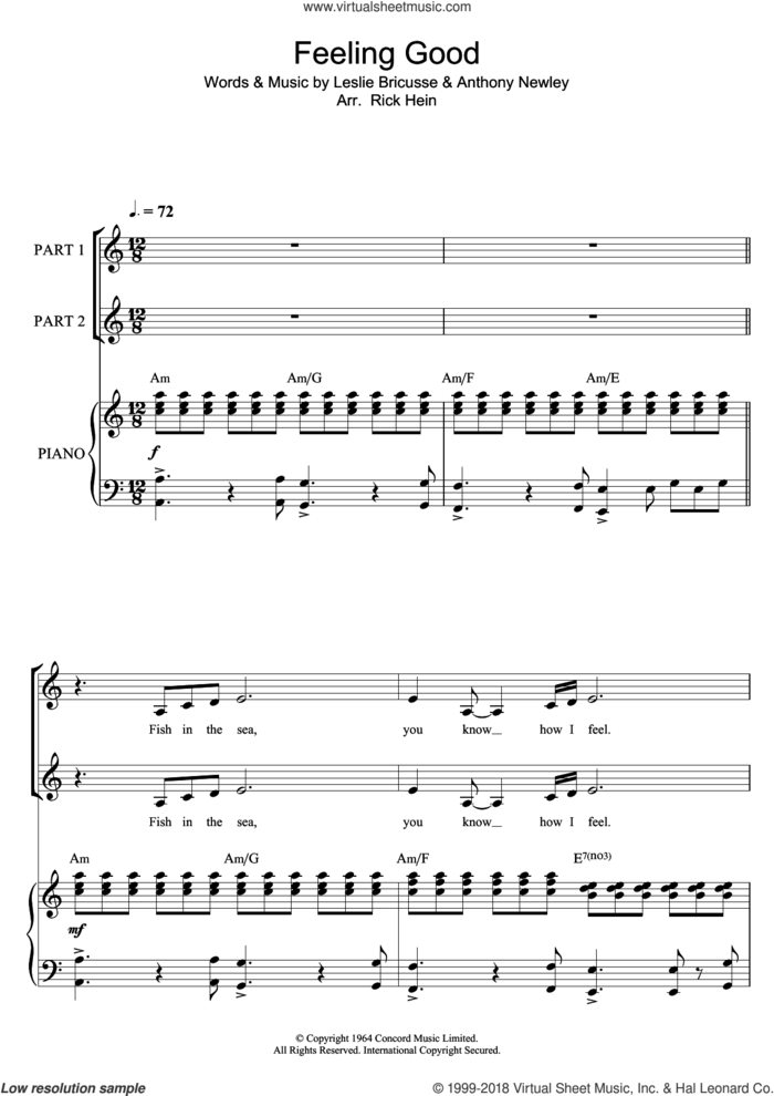 Feeling Good (Arr. Rick Hein) sheet music for choir by Nina Simone, Rick Hein, Anthony Newley and Leslie Bricusse, intermediate skill level