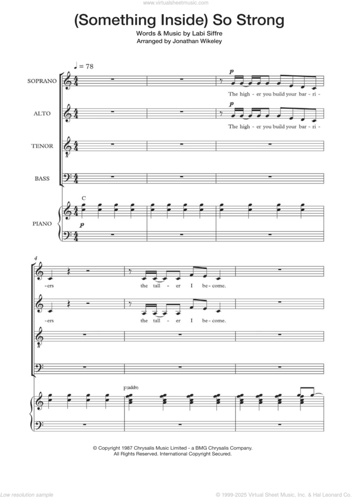 (Something Inside) So Strong (arr. Jonathan Wikeley) sheet music for choir (SATB: soprano, alto, tenor, bass) by Labi Siffre, intermediate skill level