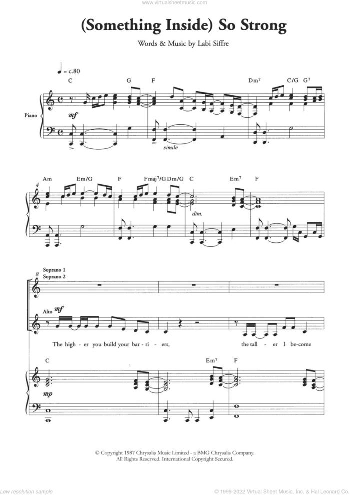 (Something Inside) So Strong (Arr. Berty Rice) sheet music for choir by Labi Siffre, intermediate skill level