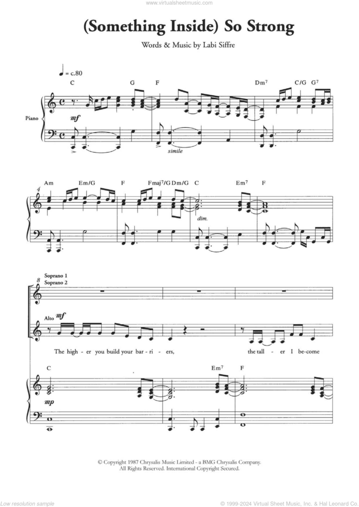 (Something Inside) So Strong (Arr. Berty Rice) sheet music for choir by Labi Siffre, intermediate skill level