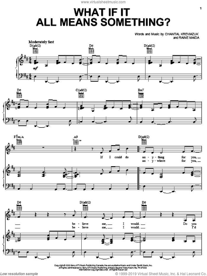 What If It All Means Something? sheet music for voice, piano or guitar by Chantal Kreviazuk and Raine Maida, intermediate skill level