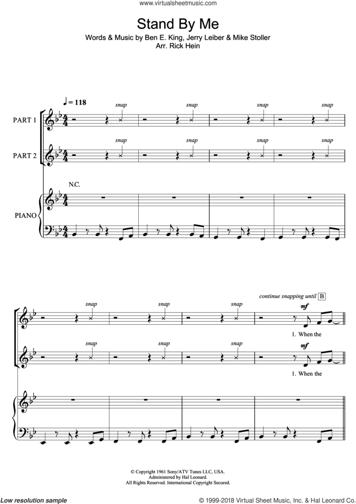 Stand By Me (arr. Rick Hein) sheet music for choir by Ben E. King, Rick Hein, Jerry Leiber and Mike Stoller, intermediate skill level
