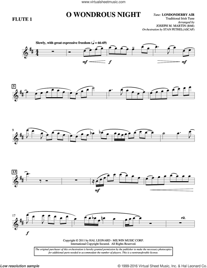 O Wondrous Night sheet music for orchestra/band (flute 1) by Joseph M. Martin, intermediate skill level