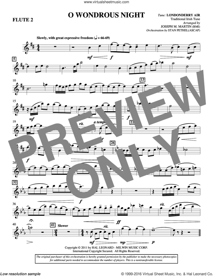 O Wondrous Night sheet music for orchestra/band (flute 2) by Joseph M. Martin, intermediate skill level
