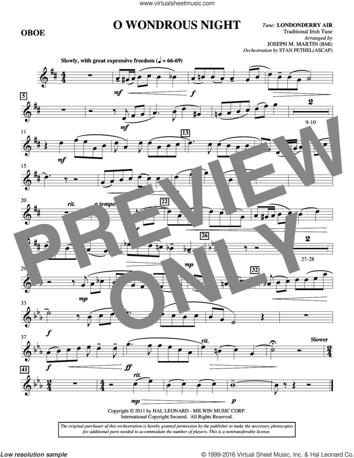 O Wondrous Night sheet music for orchestra/band (oboe) by Joseph M. Martin, intermediate skill level