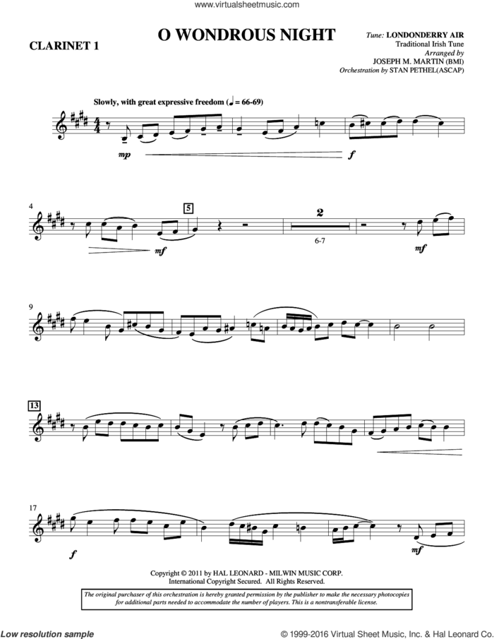 O Wondrous Night sheet music for orchestra/band (Bb clarinet 1) by Joseph M. Martin, intermediate skill level