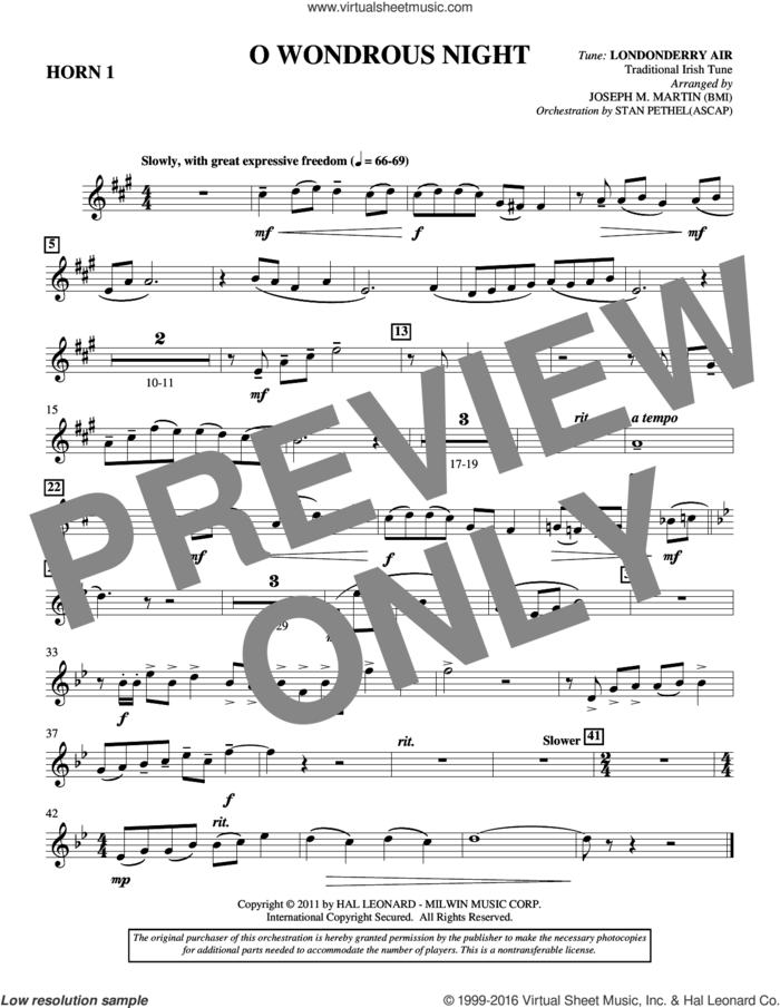 O Wondrous Night sheet music for orchestra/band (f horn 1) by Joseph M. Martin, intermediate skill level