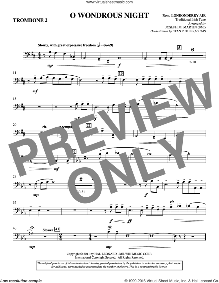 O Wondrous Night sheet music for orchestra/band (trombone 2) by Joseph M. Martin, intermediate skill level