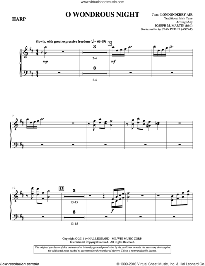 O Wondrous Night sheet music for orchestra/band (harp) by Joseph M. Martin, intermediate skill level