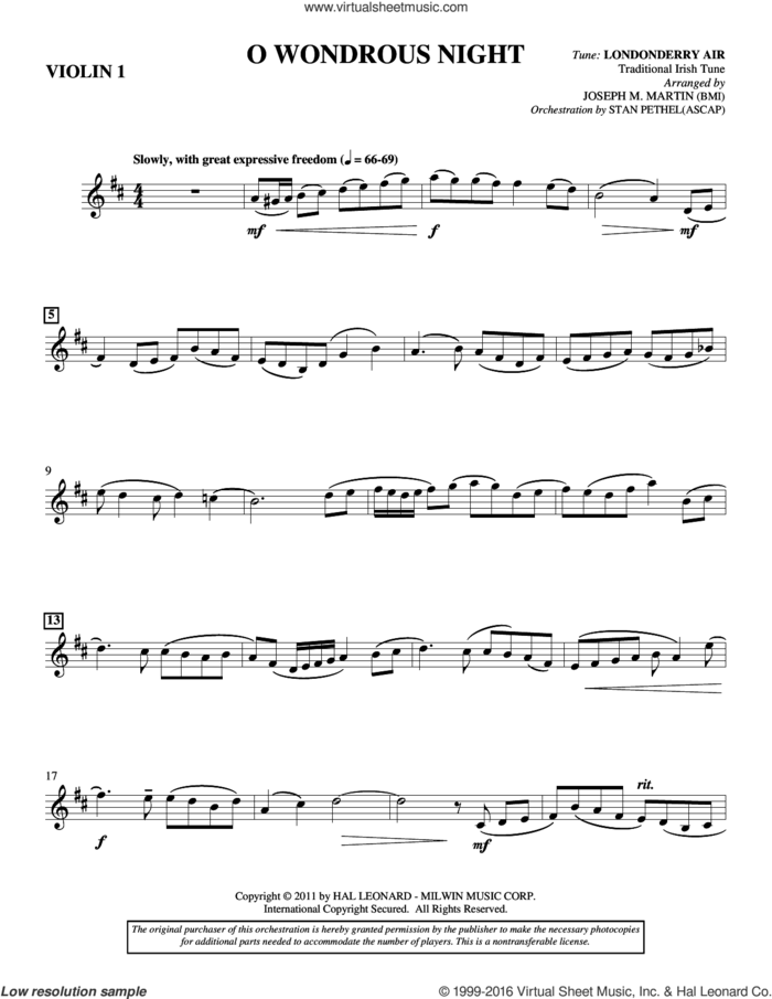O Wondrous Night sheet music for orchestra/band (violin 1) by Joseph M. Martin, intermediate skill level