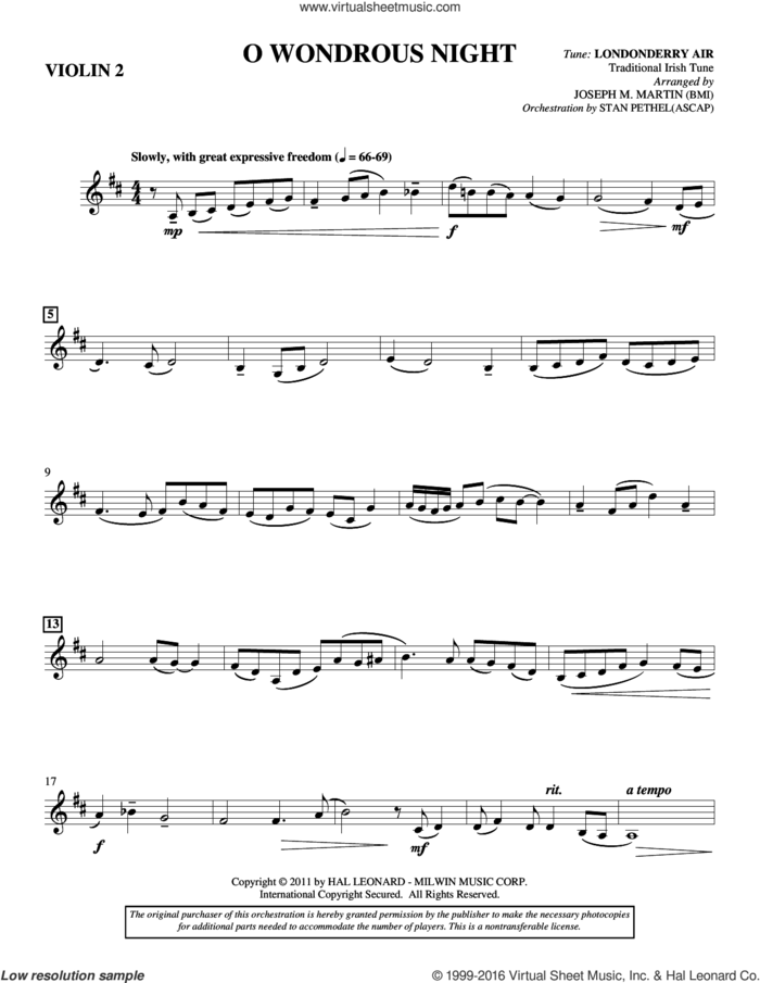 O Wondrous Night sheet music for orchestra/band (violin 2) by Joseph M. Martin, intermediate skill level