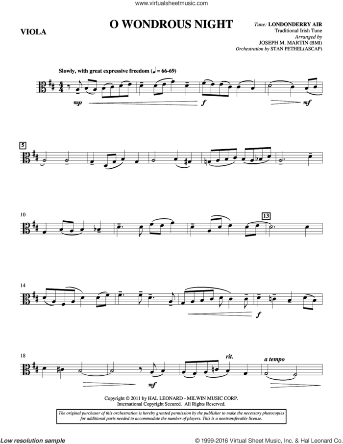 O Wondrous Night sheet music for orchestra/band (viola) by Joseph M. Martin, intermediate skill level