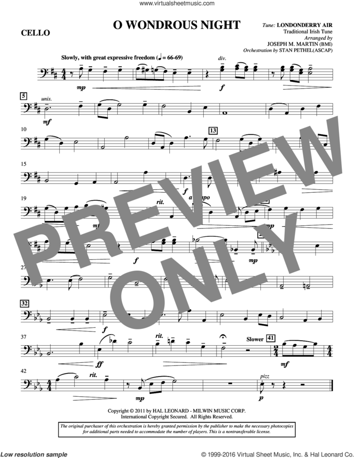 O Wondrous Night sheet music for orchestra/band (cello) by Joseph M. Martin, intermediate skill level