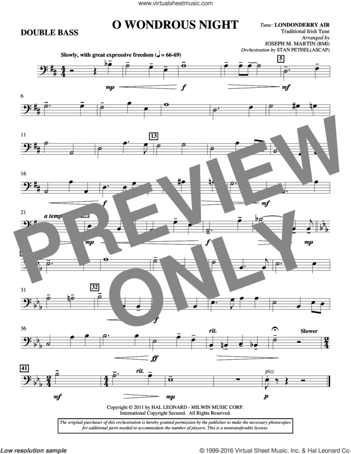 O Wondrous Night sheet music for orchestra/band (double bass) by Joseph M. Martin, intermediate skill level
