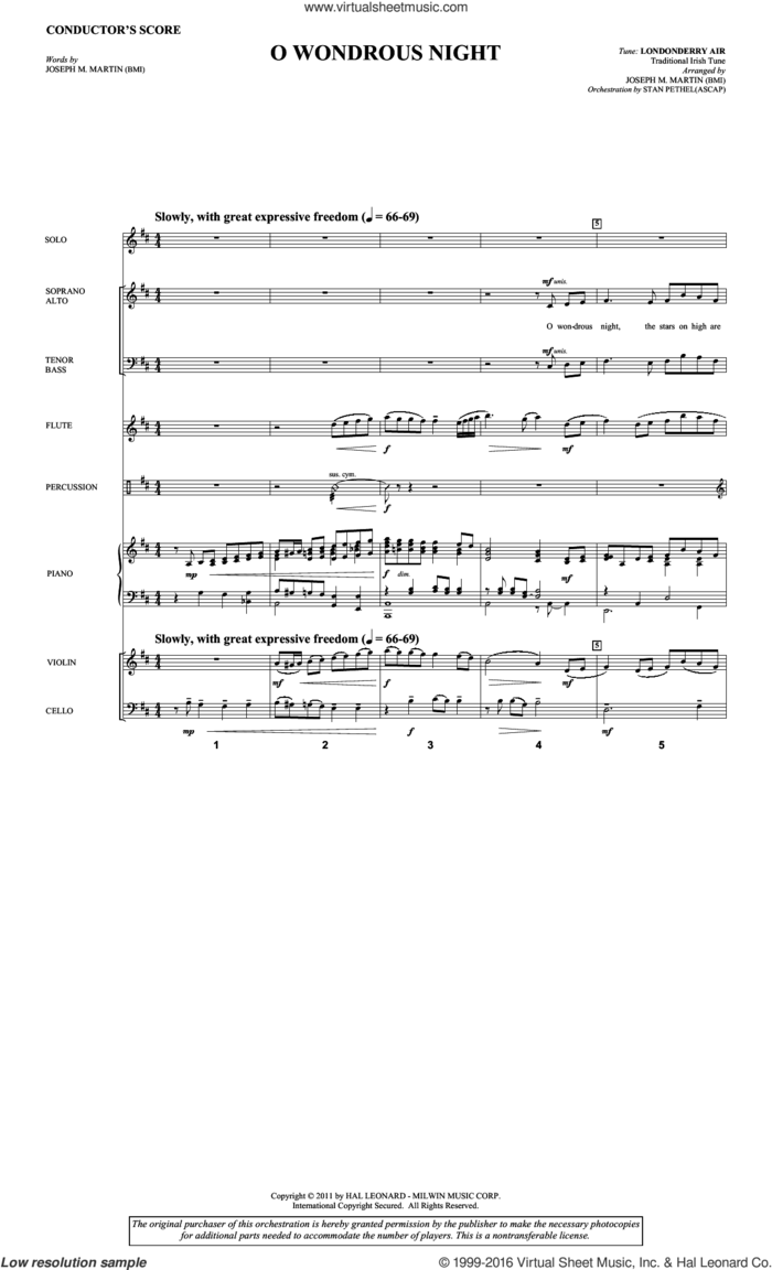 O Wondrous Night sheet music for orchestra/band (full score) by Joseph M. Martin and Traditional Irish Tune, intermediate skill level