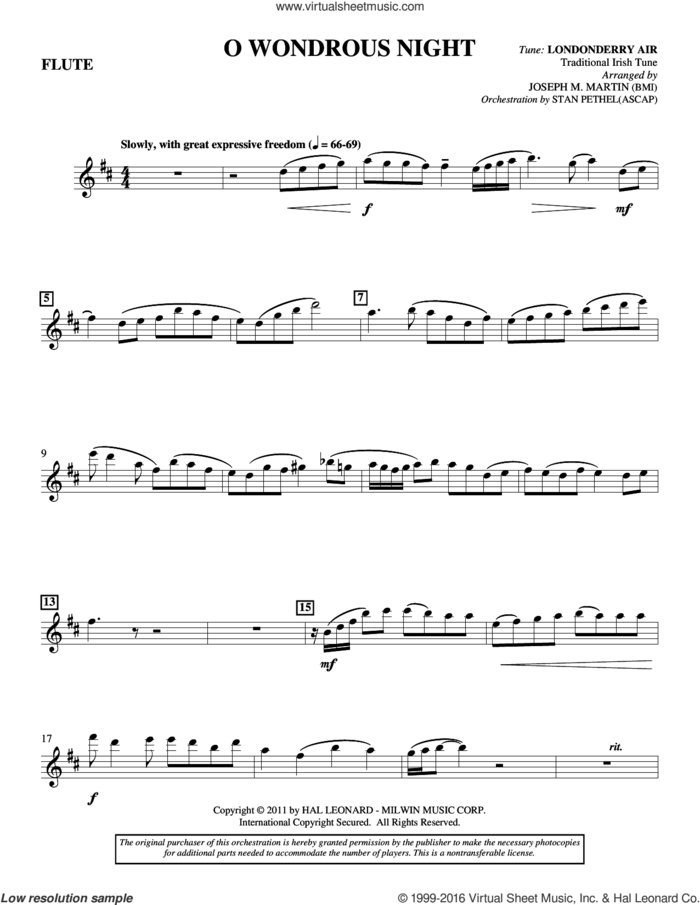 O Wondrous Night sheet music for orchestra/band (flute) by Joseph M. Martin and Traditional Irish Tune, intermediate skill level