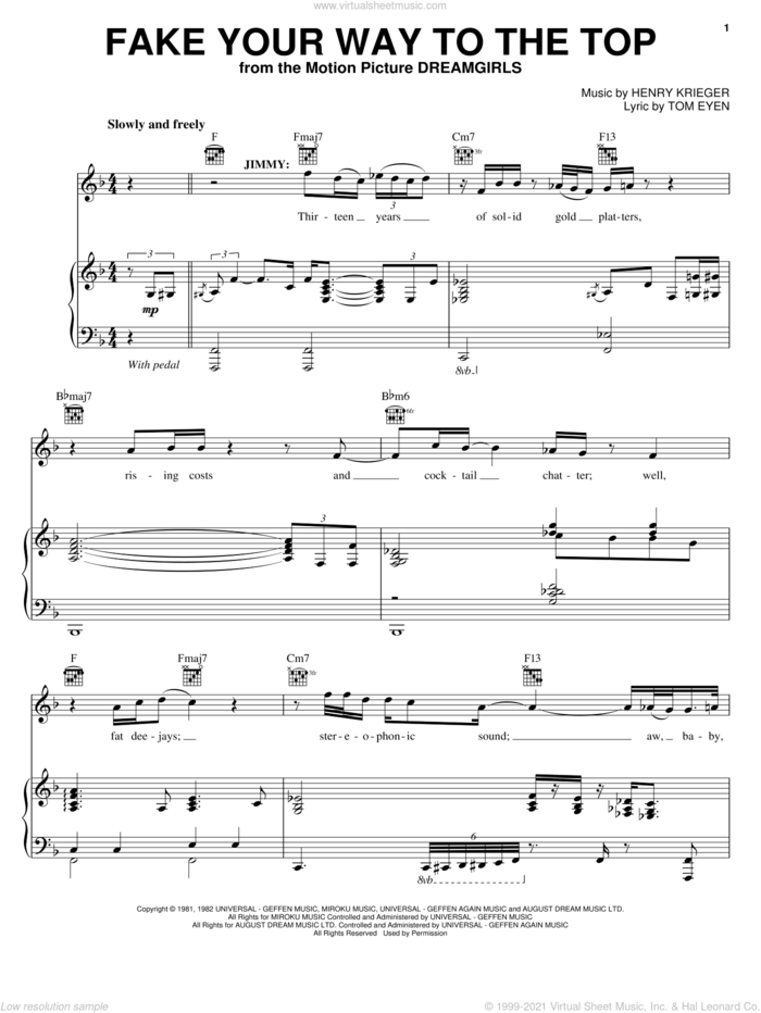 Fake Your Way To The Top sheet music for voice, piano or guitar by Jennifer Hudson, Dreamgirls (Movie), Henry Krieger and Tom Eyen, intermediate skill level