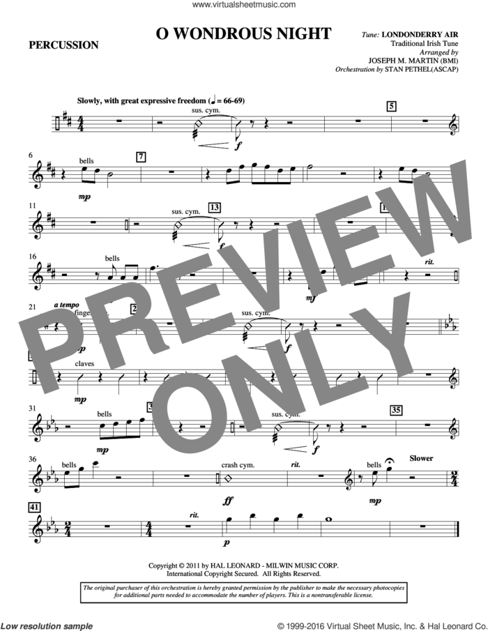 O Wondrous Night sheet music for orchestra/band (percussion) by Joseph M. Martin and Traditional Irish Tune, intermediate skill level