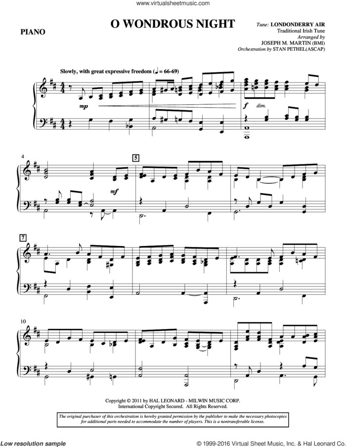 O Wondrous Night sheet music for orchestra/band (piano) by Joseph M. Martin and Traditional Irish Tune, intermediate skill level