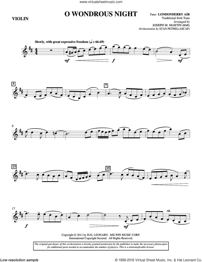 O Wondrous Night sheet music for orchestra/band (violin) by Joseph M. Martin and Traditional Irish Tune, intermediate skill level
