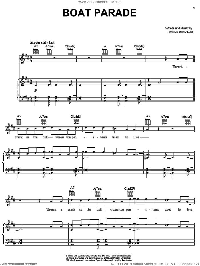 Boat Parade sheet music for voice, piano or guitar by Five For Fighting and John Ondrasik, intermediate skill level
