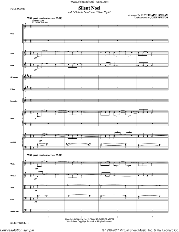Silent Noel (COMPLETE) sheet music for orchestra/band by Franz Gruber, Claude Debussy, John F. Young (trans.), Joseph Mohr and Ruth Elaine Schram, intermediate skill level