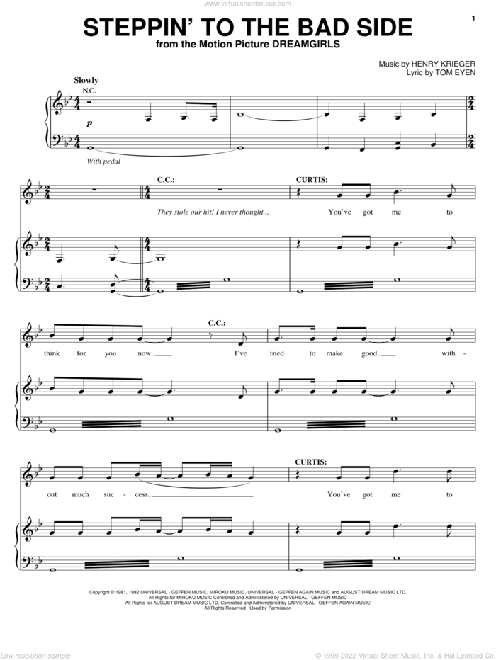 Steppin' To The Bad Side sheet music for voice, piano or guitar by Hinton Battle and Jamie Foxx, Dreamgirls (Movie), Jamie Foxx, Henry Krieger and Tom Eyen, intermediate skill level