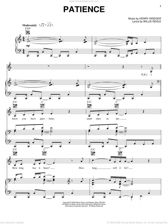 Patience sheet music for voice, piano or guitar by Eddie Murphy, Dreamgirls (Movie), Henry Krieger and Willie Reale, intermediate skill level