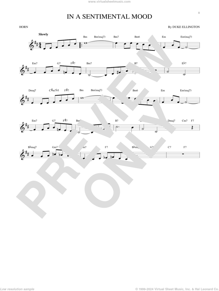 In A Sentimental Mood sheet music for horn solo by Duke Ellington, Irving Mills and Manny Kurtz, intermediate skill level