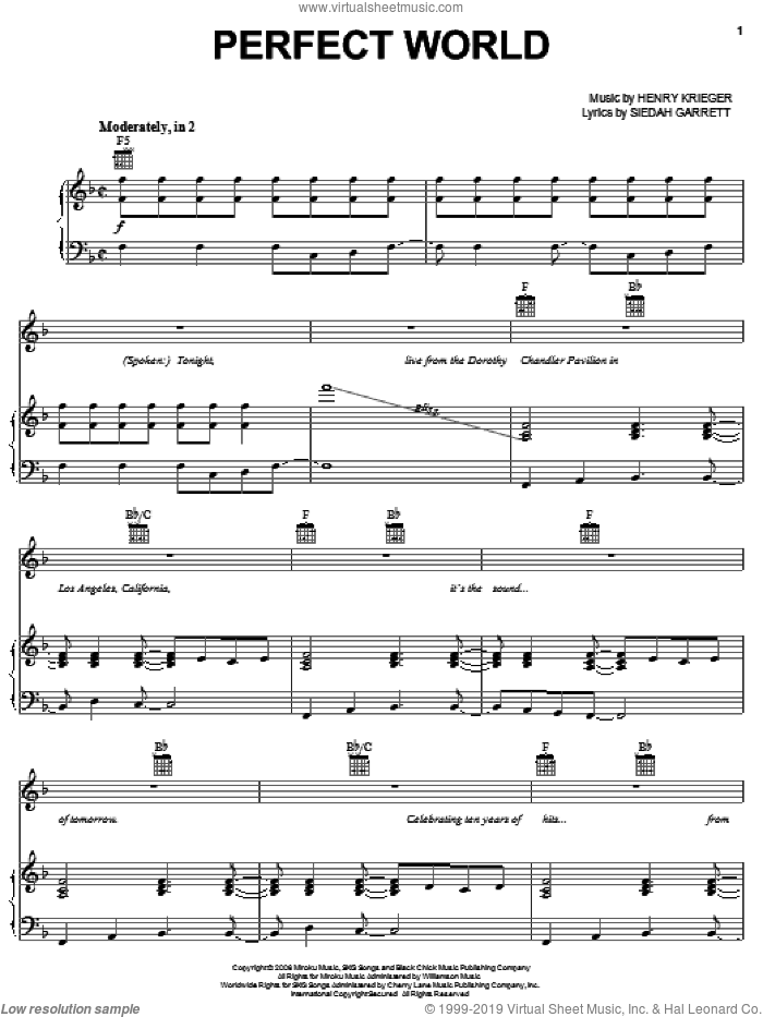 Perfect World sheet music for voice, piano or guitar by Steve Russell, Dreamgirls (Movie), Henry Krieger and Siedah Garrett, intermediate skill level